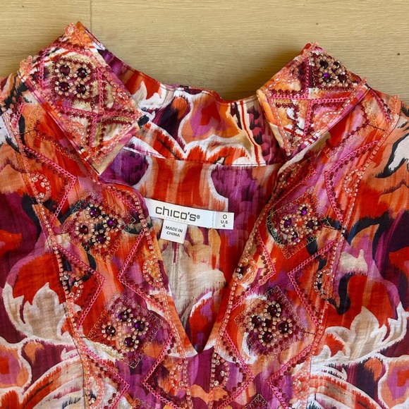Chico’s Multicolor Pullover Beaded Paisley Blouse Size - 0 (Small Size 4) - Picture 3 of 6